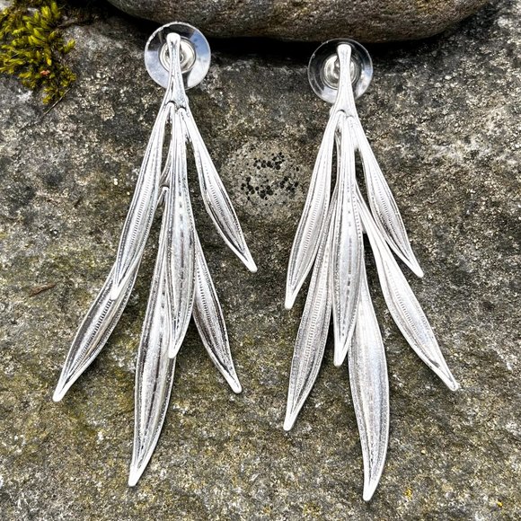 Silver Leaf Statement Post Earrings - Picture 3 of 4